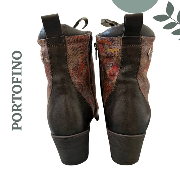 PORTOFINO Leather Ankle Boots with Floral Panel Green Portugal Size 39 US 8.5/9 - Picture 6 of 13